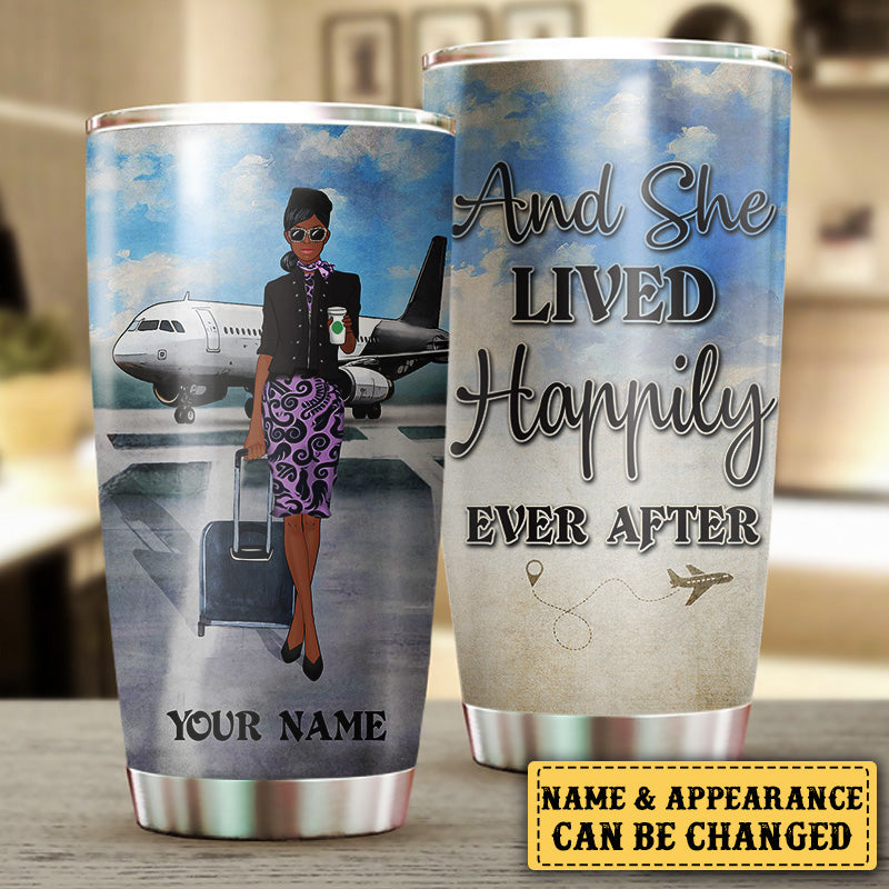 Personalized Flight Attendant And She Lived Happily Ever After Tumbler