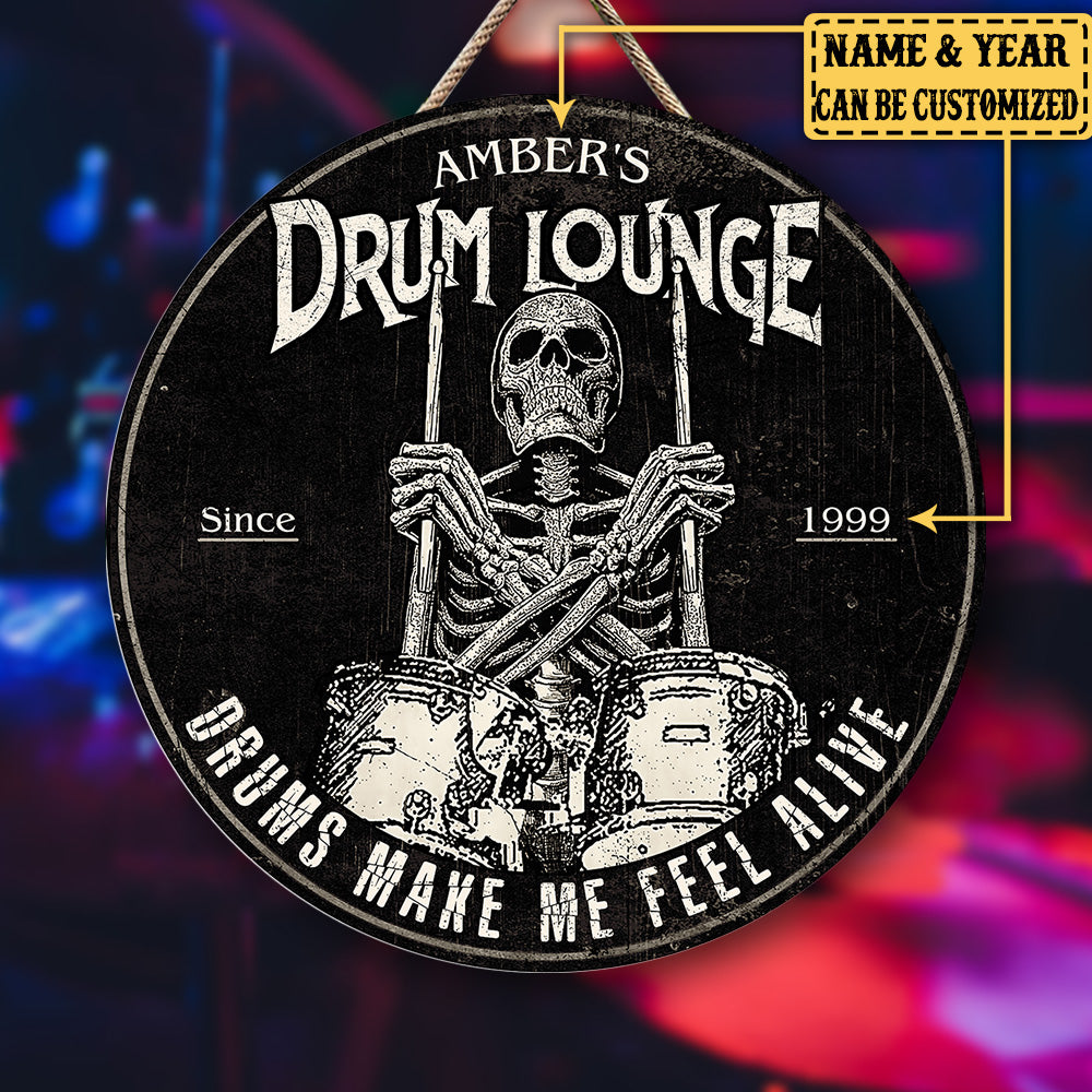 Personalized Drum Lounge Wood Round Sign