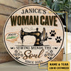 Personalized Sewing Room Woman Cave Wood Round Sign